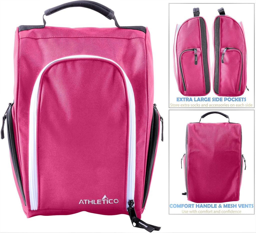 Golf Shoe Bag - Zip-Closure Carrier with Ventilation and External Pocket for Accessories (Pink)