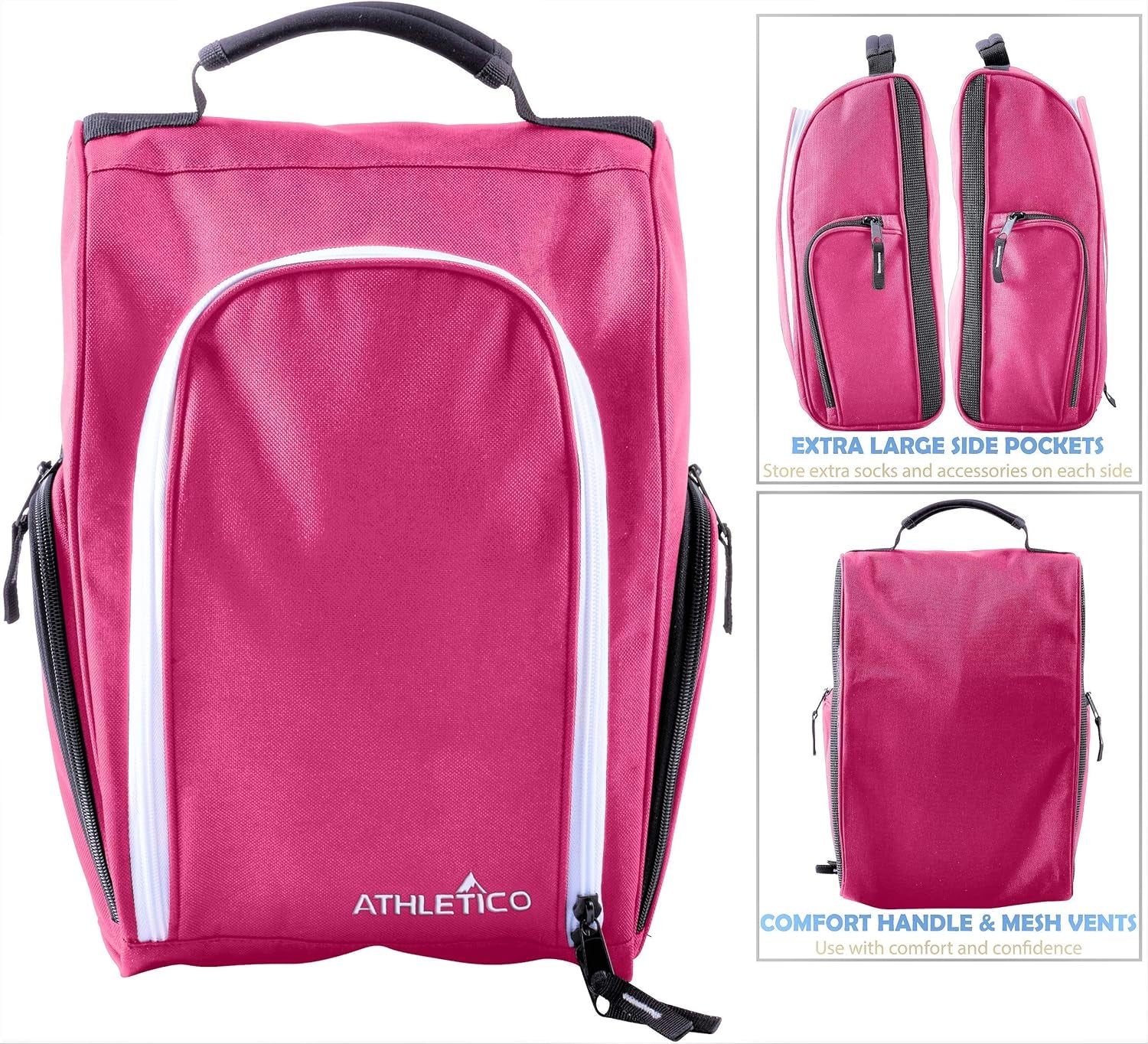 Golf Shoe Bag - Zip-Closure Carrier with Ventilation and External Pocket for Accessories (Pink)