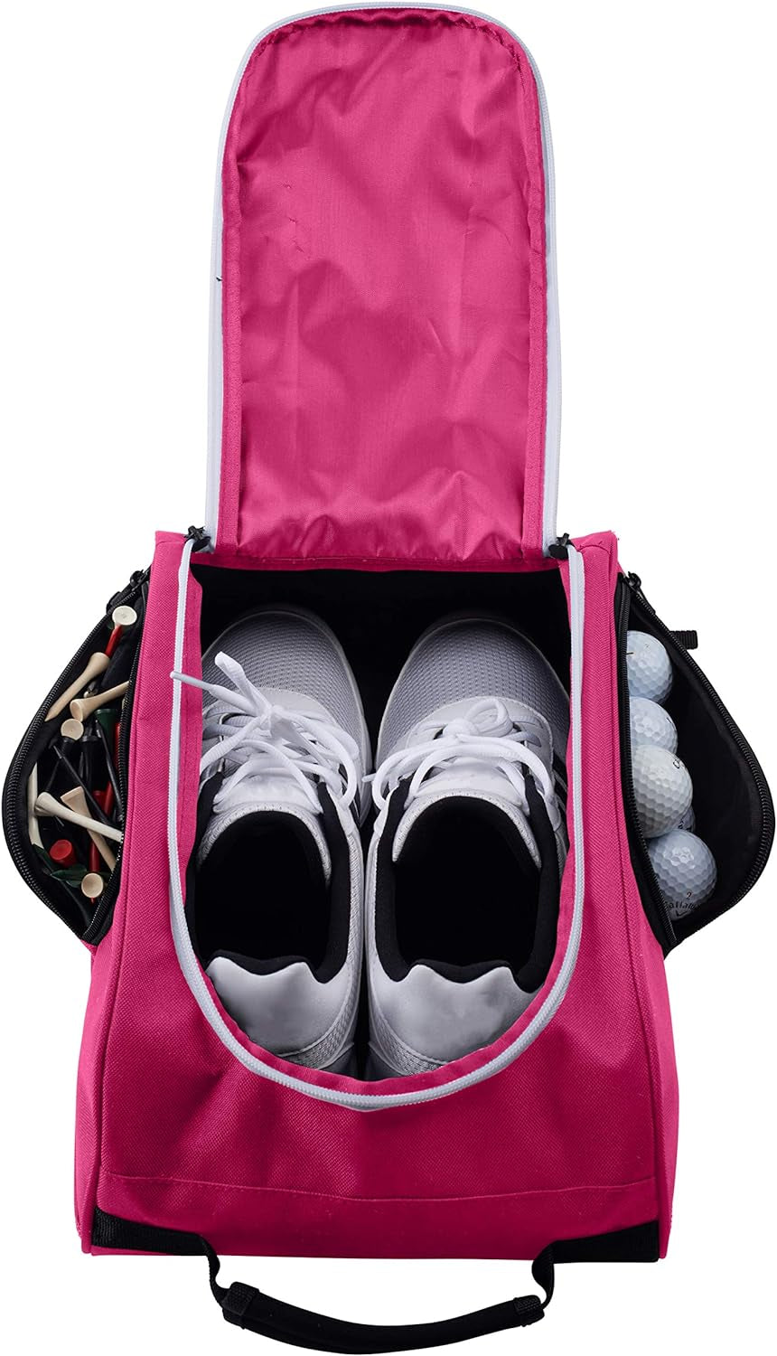 Golf Shoe Bag - Zip-Closure Carrier with Ventilation and External Pocket for Accessories (Pink)