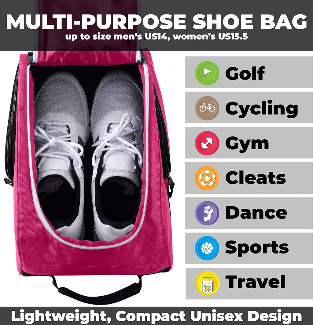 Golf Shoe Bag - Zip-Closure Carrier with Ventilation and External Pocket for Accessories (Pink)