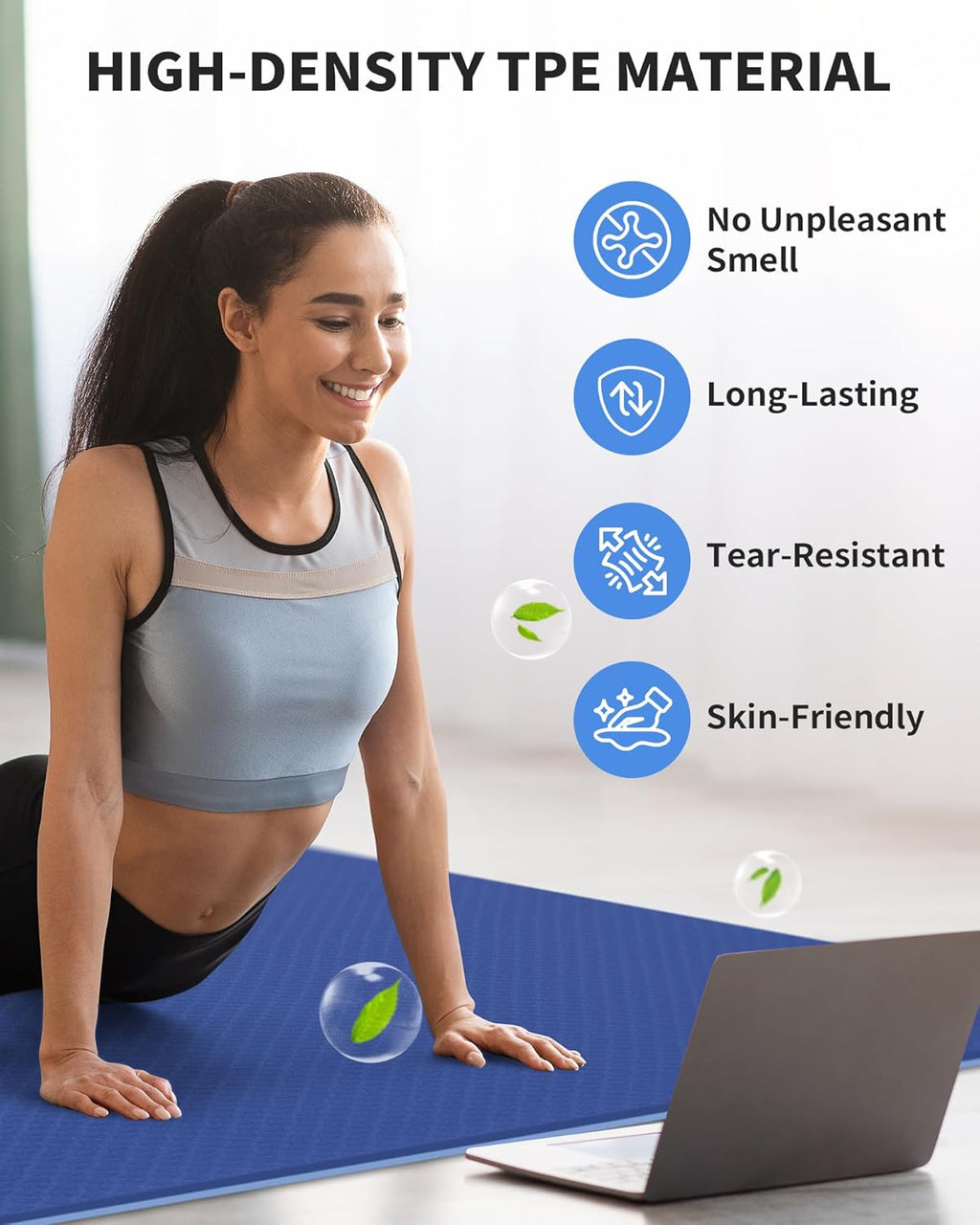 Large Yoga Mat 72" x 48" for Home Gym Flooring | Extra Thick 6mm-12mm (0.24"-0.48") Exercise Mat | High-Density TPE Cushioning for Enhanced Joint Protection