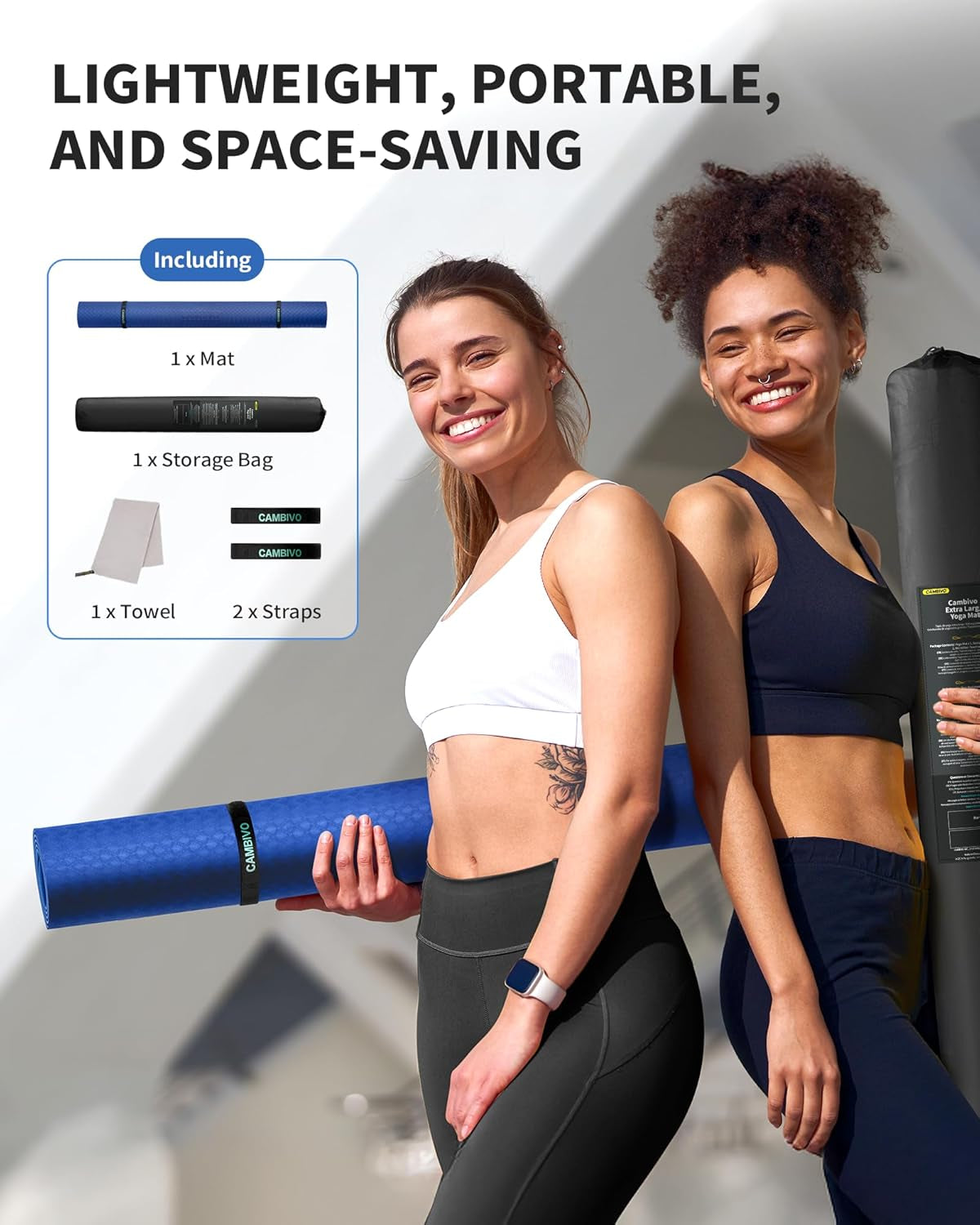 Large Yoga Mat 72" x 48" for Home Gym Flooring | Extra Thick 6mm-12mm (0.24"-0.48") Exercise Mat | High-Density TPE Cushioning for Enhanced Joint Protection