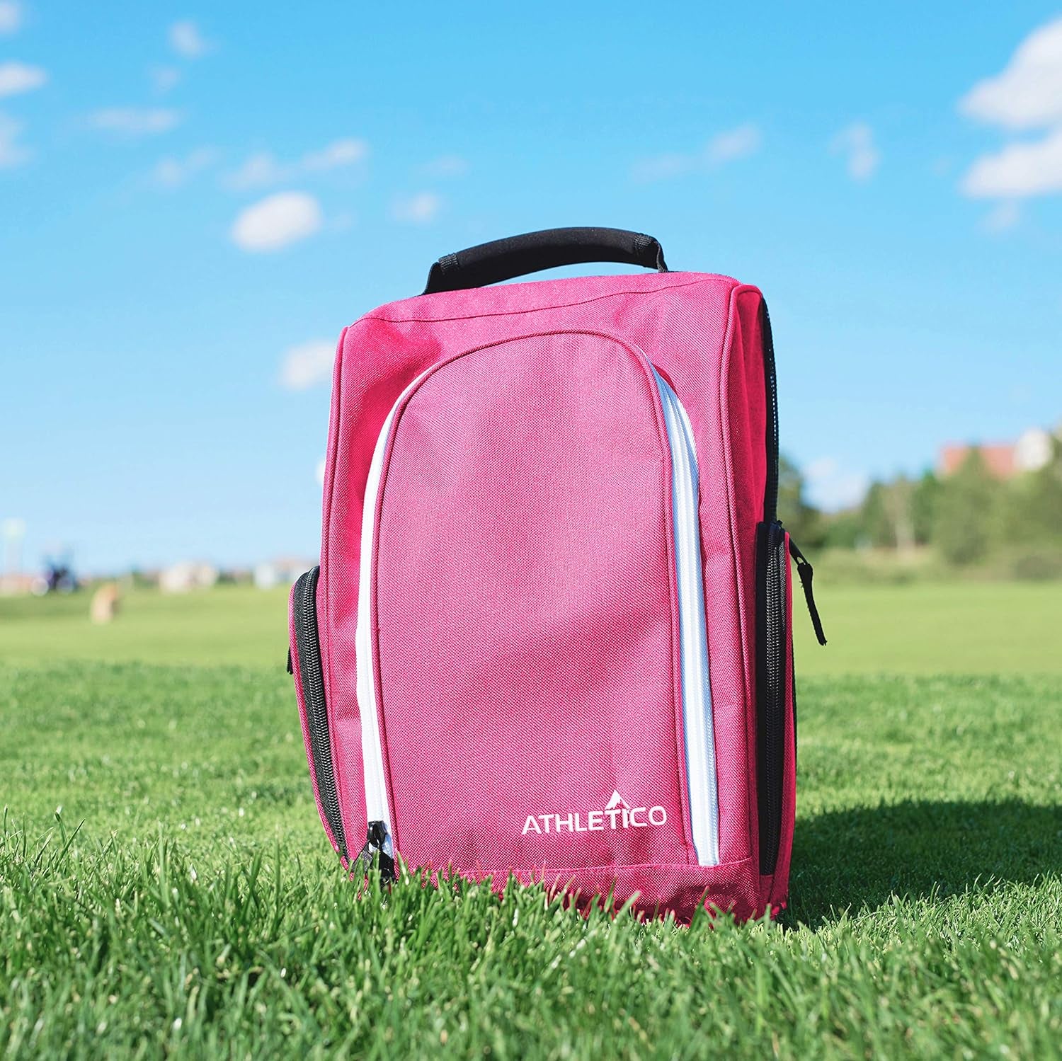 Golf Shoe Bag - Zip-Closure Carrier with Ventilation and External Pocket for Accessories (Pink)