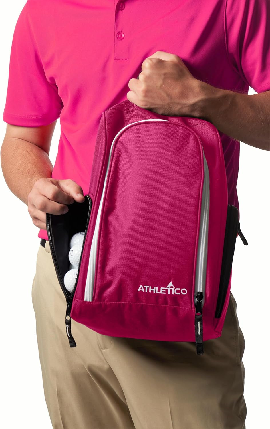 Golf Shoe Bag - Zip-Closure Carrier with Ventilation and External Pocket for Accessories (Pink)