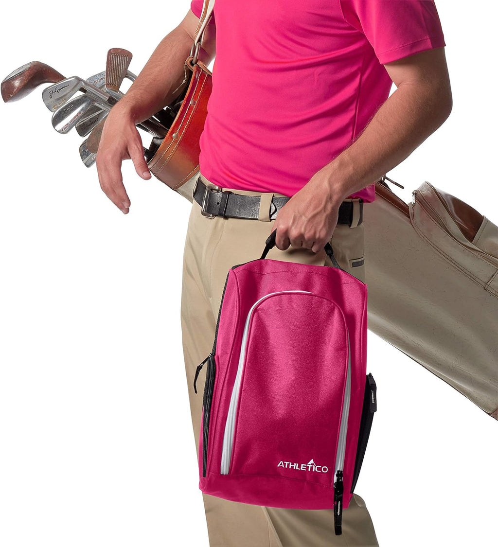 Golf Shoe Bag - Zip-Closure Carrier with Ventilation and External Pocket for Accessories (Pink)
