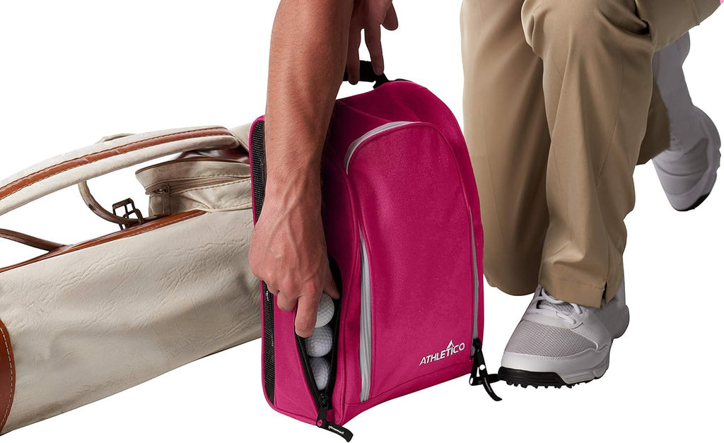 Golf Shoe Bag - Zip-Closure Carrier with Ventilation and External Pocket for Accessories (Pink)