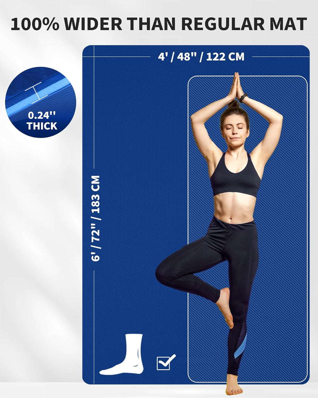 Large Yoga Mat 72" x 48" for Home Gym Flooring | Extra Thick 6mm-12mm (0.24"-0.48") Exercise Mat | High-Density TPE Cushioning for Enhanced Joint Protection