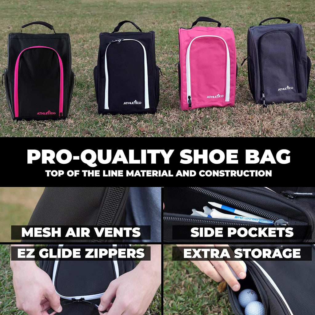 Golf Shoe Bag - Zip-Closure Carrier with Ventilation and External Pocket for Accessories (Pink)